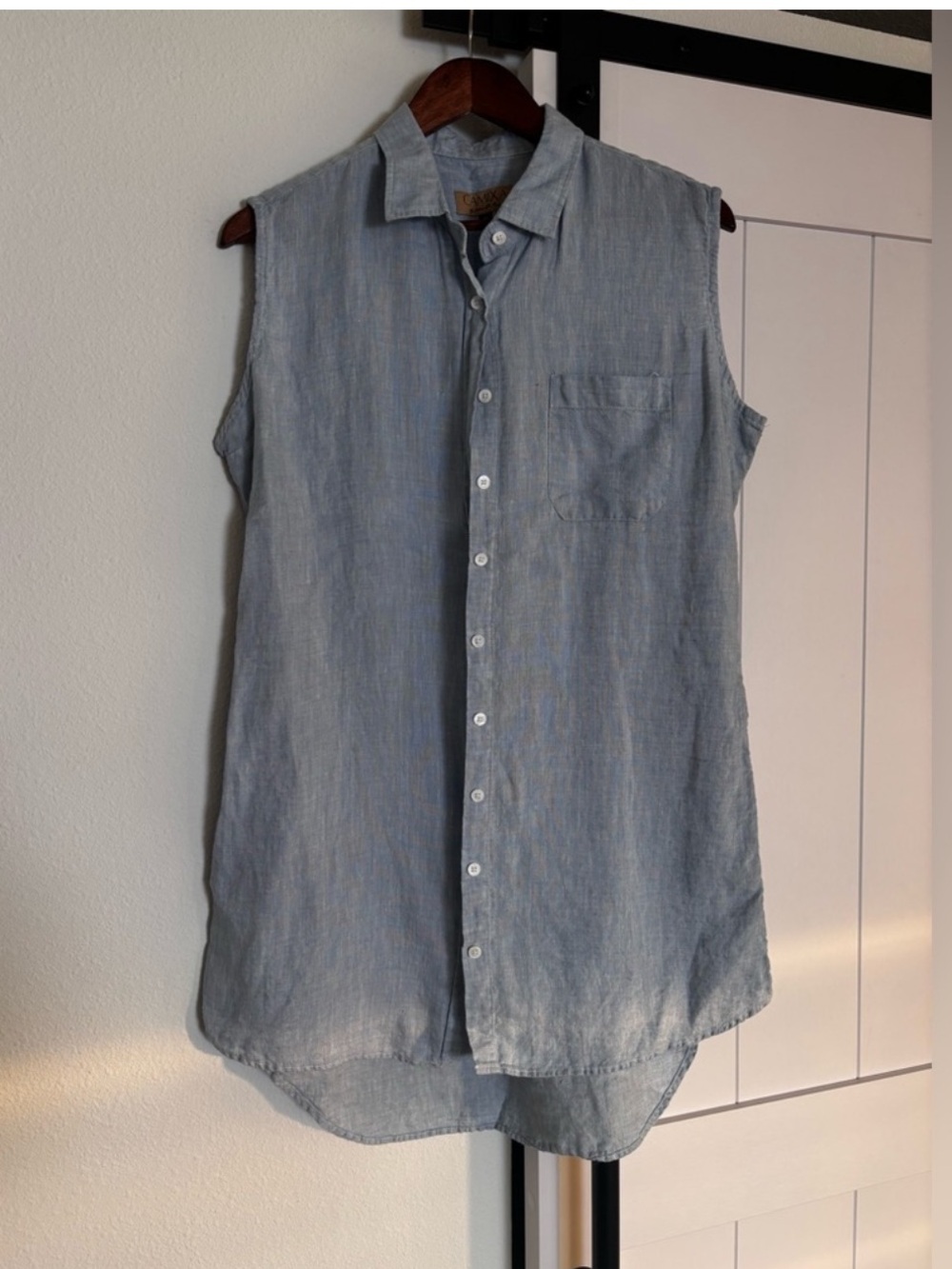 Sleeveless Light Blue Button-Front Shirt Dress